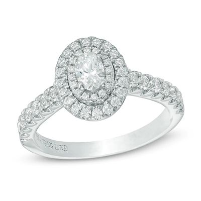 Vera Wang Love Collection 0.70 CT. T.W. Oval Diamond Double Frame Engagement Ring in 14K White Gold|Peoples Jewellers