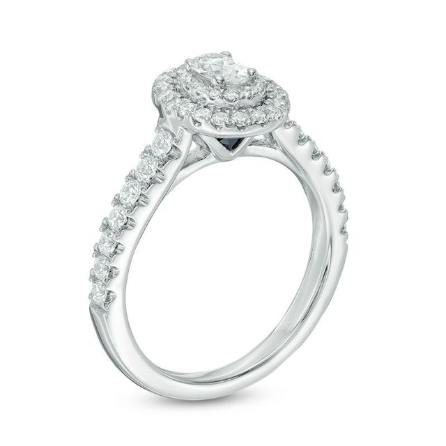 Vera Wang Love Collection 0.70 CT. T.W. Oval Diamond Double Frame Engagement Ring in 14K White Gold|Peoples Jewellers