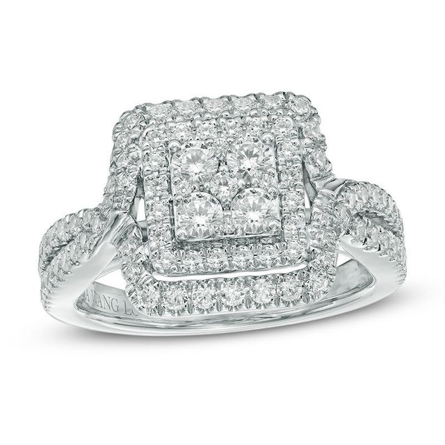 Vera Wang Love Collection 0.95 CT. T.W. Quad Diamond Double Frame Engagement Ring in 14K White Gold