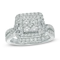 Vera Wang Love Collection 0.95 CT. T.W. Quad Diamond Double Frame Engagement Ring in 14K White Gold|Peoples Jewellers