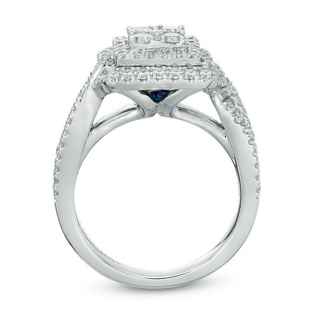 Vera Wang Love Collection 0.95 CT. T.W. Quad Diamond Double Frame Engagement Ring in 14K White Gold|Peoples Jewellers