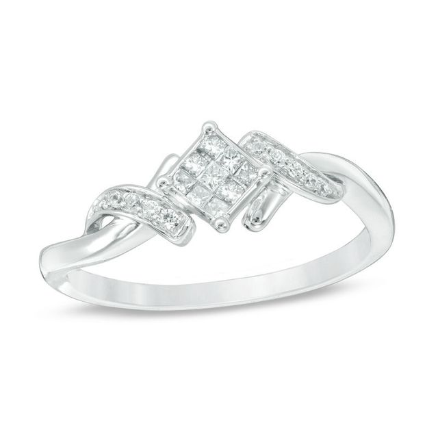 0.15 CT. T.W. Princess-Cut Composite Diamond Bypass Ring in 10K White Gold|Peoples Jewellers