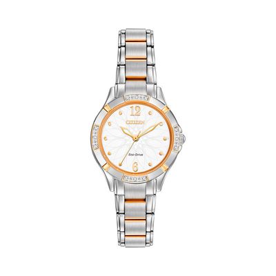 Ladies' Citizen Eco-Drive® Diamond Accent Two-Toned Watch with White Dial (Model: EM0454-52A)|Peoples Jewellers