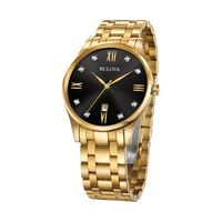 Men's Bulova Diamond Accent Gold-Tone Watch with Black Dial (Model: 97D108)|Peoples Jewellers