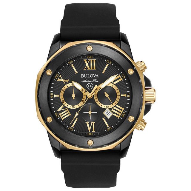 Men's Bulova Marine Star Chronograph Two-Tone Strap Watch with Black Dial (Model: 98B278)|Peoples Jewellers