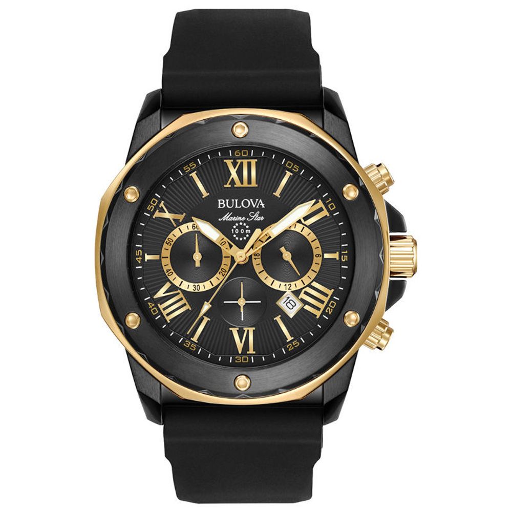 Men's Bulova Marine Star Chronograph Two-Tone Strap Watch with Black Dial (Model: 98B278)|Peoples Jewellers