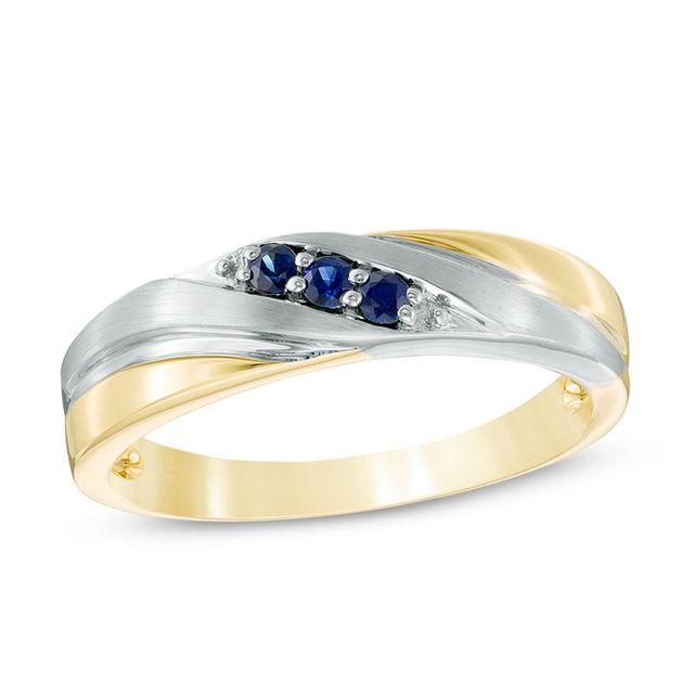 Ladies' Blue Sapphire Three Stone Slant Wedding Band in 10K Two-Tone Gold|Peoples Jewellers