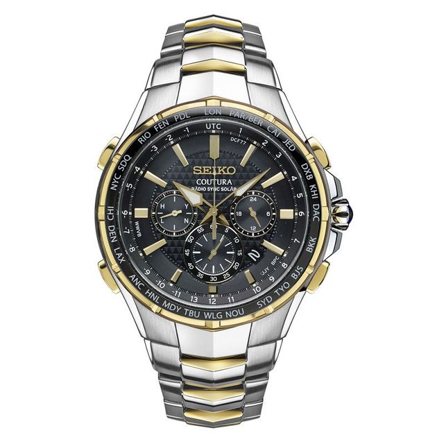 Men's Seiko Prospex World Time Solar Chronograph Two-Tone Watch with Black Dial (Model: SSC508)