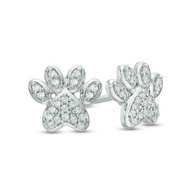 0.09 CT. T.W. Diamond Paw Print Stud Earrings in 10K White Gold