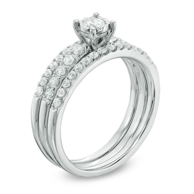 0.63 CT. T.W. Diamond Three Piece Bridal Set in 10K White Gold