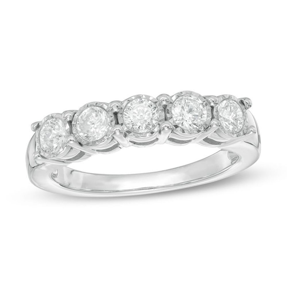 0.50 CT. T.W. Diamond Five Stone Anniversary Band in 10K White Gold|Peoples Jewellers