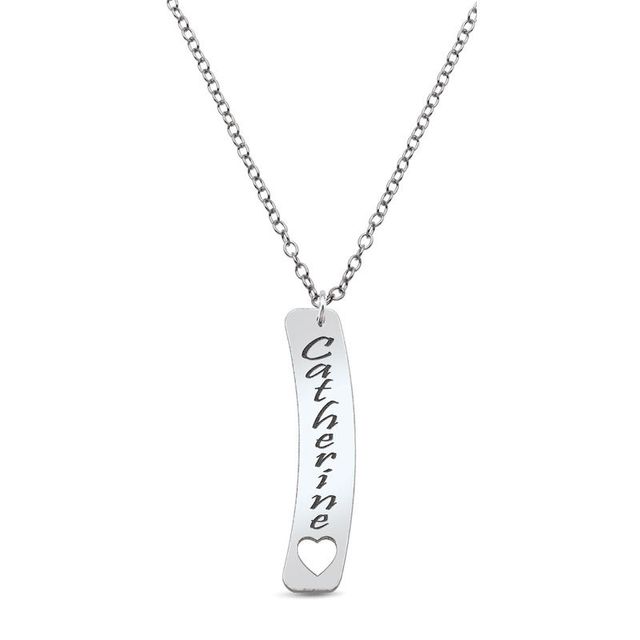 Personalized Linear Bar with Cut-Out Heart Pendant in 10K White or Yellow Gold (3-9 Characters)|Peoples Jewellers