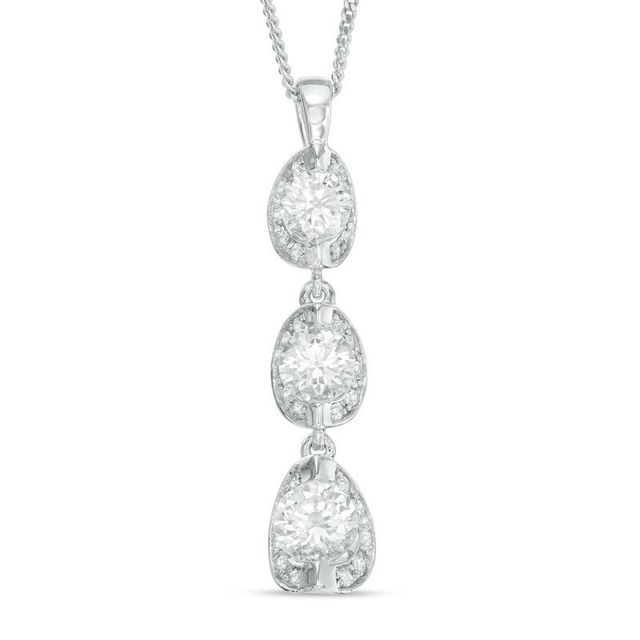 1.00 CT. T.W. Certified Canadian Diamond Three Stone Pendant in 14K White Gold (I/I2) - 17"|Peoples Jewellers