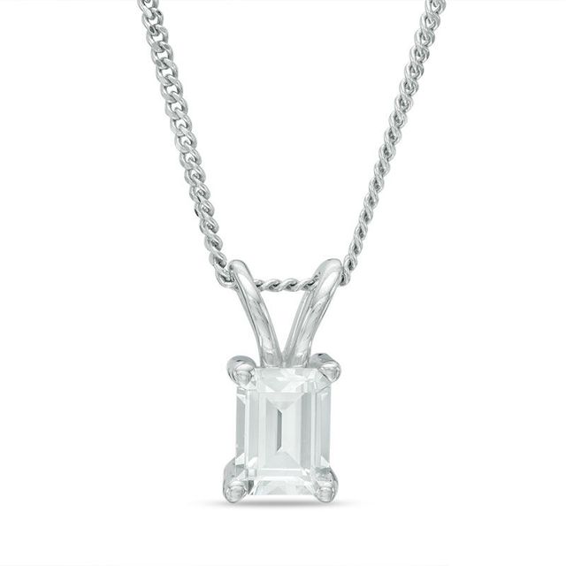 0.50 CT. Certified Canadian Emerald-Cut Diamond Solitaire Pendant in 14K White Gold - 17"