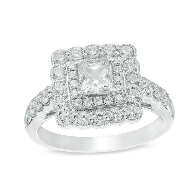 1.33 CT. T.W. Princess-Cut Diamond Scallop Frame Engagement Ring in 14K White Gold|Peoples Jewellers