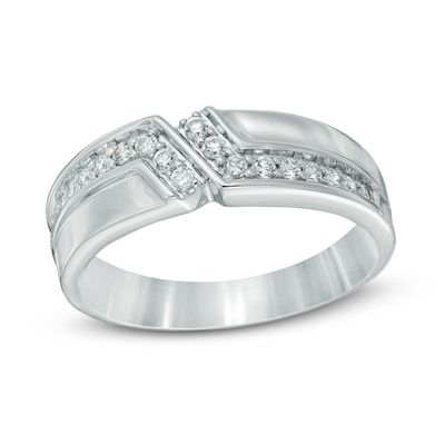 Men's 0.33 CT. T.W. Diamond Slant Wedding Band in 10K White Gold|Peoples Jewellers