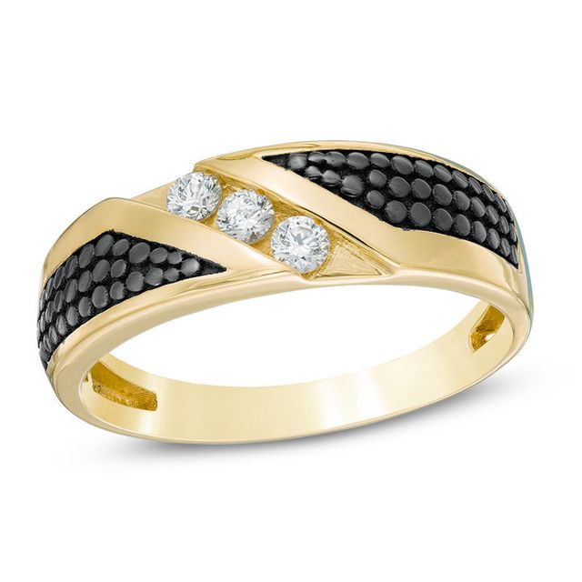 Men's 0.25 CT. T.W. Diamond Three Stone Slant Anniversary Band in 10K Gold with Black Rhodium|Peoples Jewellers