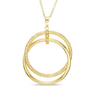 Textured Interlocking Double Circle Pendant in 14K Gold|Peoples Jewellers