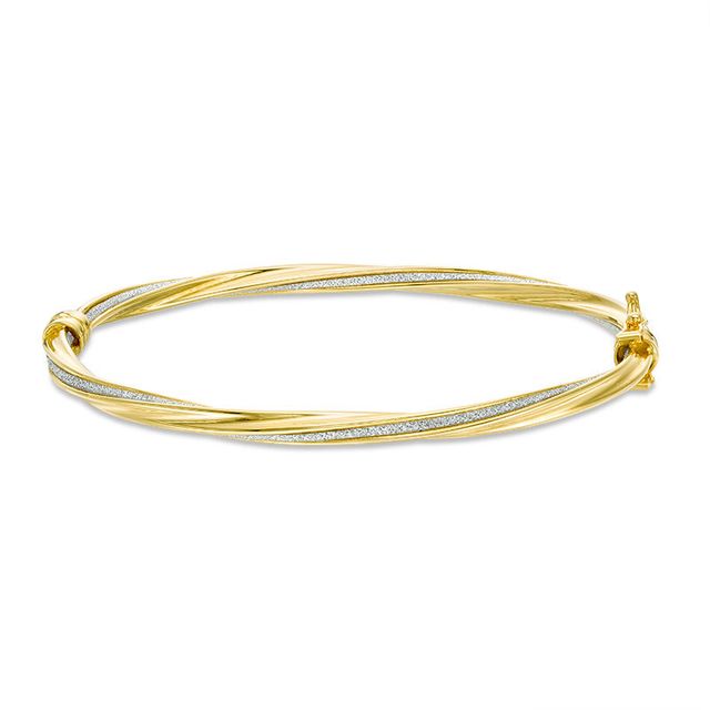 Italian Gold Glitter Enamel Stripe Twist Bangle in 14K Gold