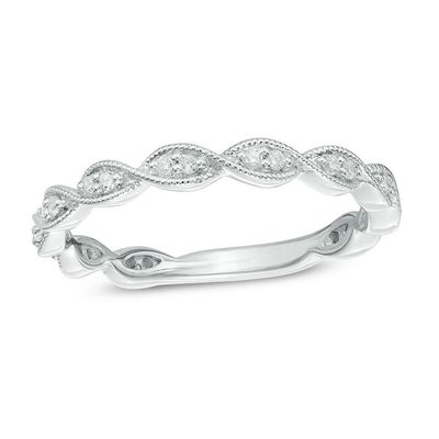 0.12 CT. T.W. Diamond Twist Vintage-Style Eternity Band in 10K White Gold|Peoples Jewellers