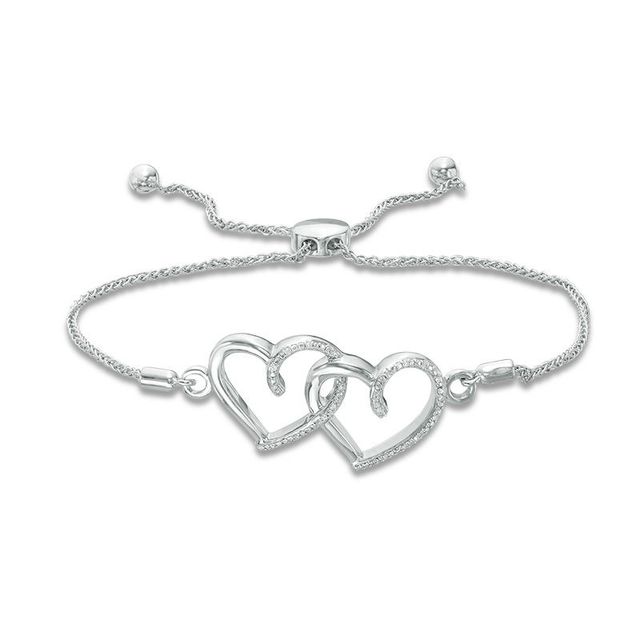 Diamond Accent Interlocking Hearts Bolo Bracelet in Sterling Silver - 8.0"|Peoples Jewellers