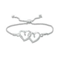 Diamond Accent Interlocking Hearts Bolo Bracelet in Sterling Silver - 8.0"|Peoples Jewellers