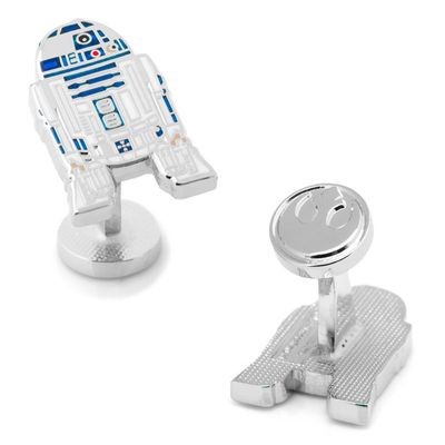 Men's STAR WARS R2D2 Enamel Cuff Links in White Rhodium Brass|Peoples Jewellers