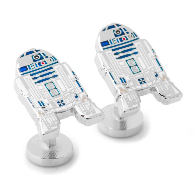 Men's STAR WARS R2D2 Enamel Cuff Links in White Rhodium Brass|Peoples Jewellers