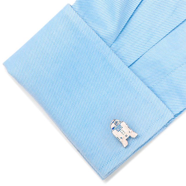 Men's STAR WARS R2D2 Enamel Cuff Links in White Rhodium Brass