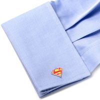 Men's DC Comics Superman Shield Enamel Cuff Links in White Rhodium Brass|Peoples Jewellers