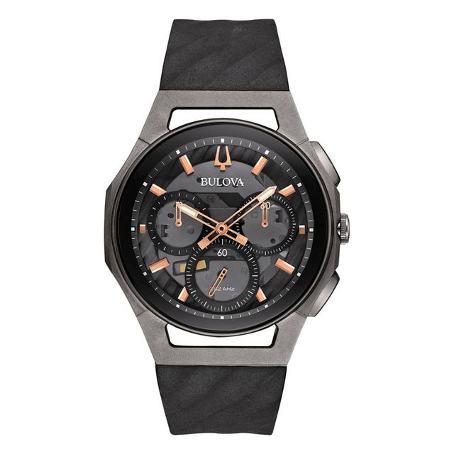 Men's Bulova Curv Chronograph Grey Titanium Strap Watch with Dark Grey Dial (Model: 98A162)|Peoples Jewellers