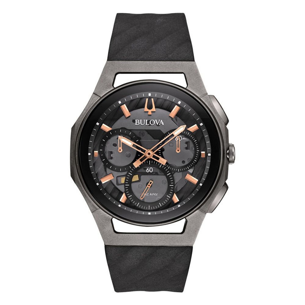 Men's Bulova Curv Chronograph Grey Titanium Strap Watch with Dark Grey Dial (Model: 98A162)|Peoples Jewellers