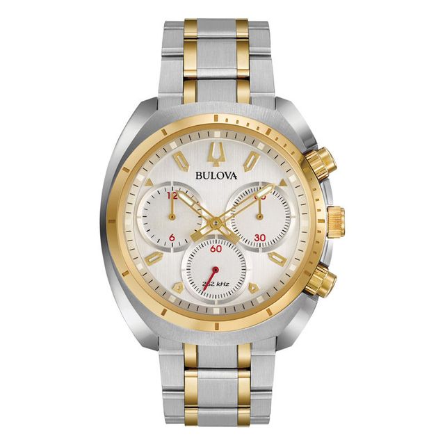 Men's Bulova Curv Chronograph Two-Tone Watch with Silver-Tone Dial (Model: 98A157)