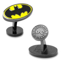 Men's DC Comics Batman Logo Enamel Cuff Links in Grey Rhodium Brass|Peoples Jewellers