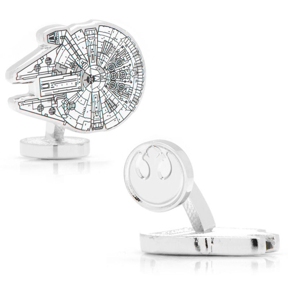 Men's STAR WARS Millennium Falcon Enamel Cuff Links in White Rhodium Brass|Peoples Jewellers