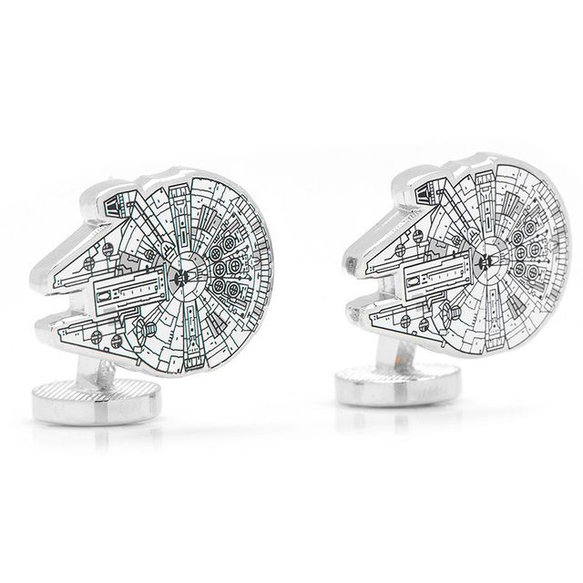 Men's STAR WARS Millennium Falcon Enamel Cuff Links in White Rhodium Brass