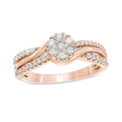 0.40 CT. T.W. Composite Diamond Flower Bypass Engagement Ring in 10K Rose Gold|Peoples Jewellers
