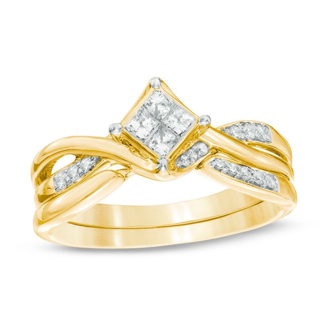 0.33 CT. T.W. Quad Princess-Cut Diamond Twist Bridal Set in 10K Gold|Peoples Jewellers