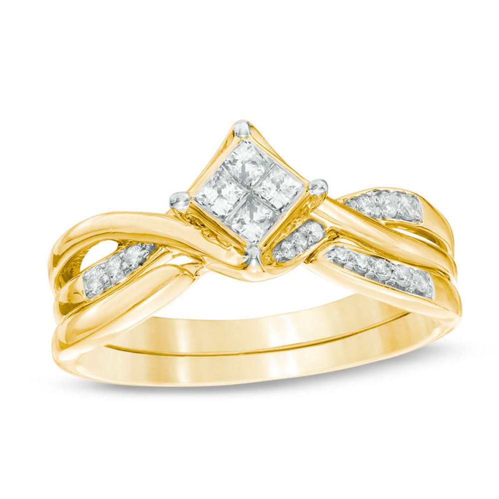 0.33 CT. T.W. Quad Princess-Cut Diamond Twist Bridal Set in 10K Gold|Peoples Jewellers