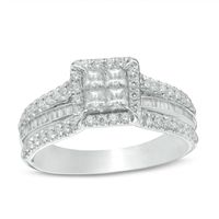 1.00 CT. T.W. Quad Princess-Cut Diamond Frame Multi-Row Engagement Ring in 14K White Gold|Peoples Jewellers