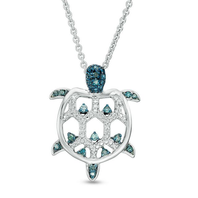 0.09 CT. T.W. Enhanced Blue and White Diamond Turtle Pendant in Sterling Silver|Peoples Jewellers