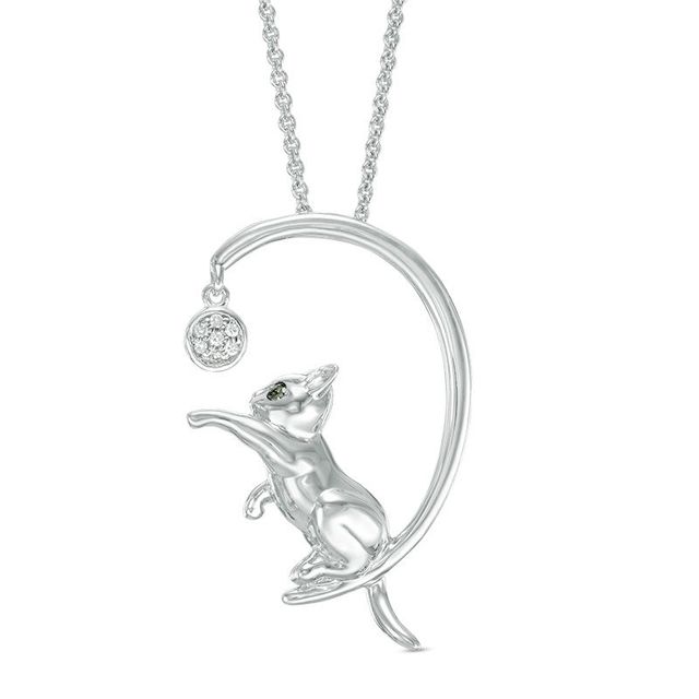 Enhanced Black and White Diamond Accent Kitten Moon Pendant in Sterling Silver|Peoples Jewellers