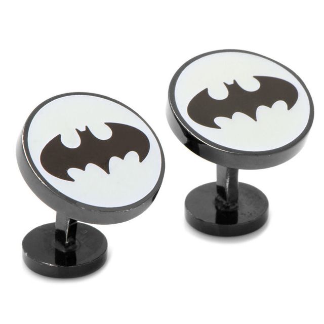 Men's DC Comics Glow in the Dark Batman Signal Enamel Cuff Links in Grey Rhodium Brass|Peoples Jewellers