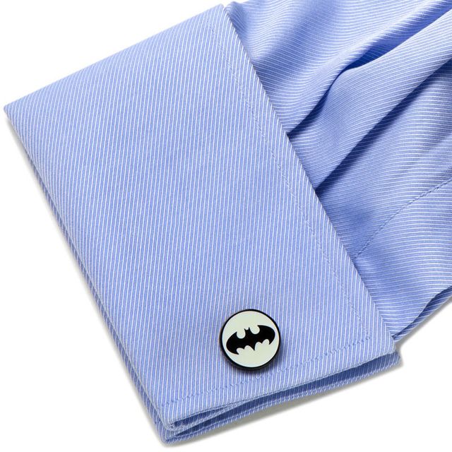 Men's DC Comics Glow in the Dark Batman Signal Enamel Cuff Links in Grey Rhodium Brass|Peoples Jewellers