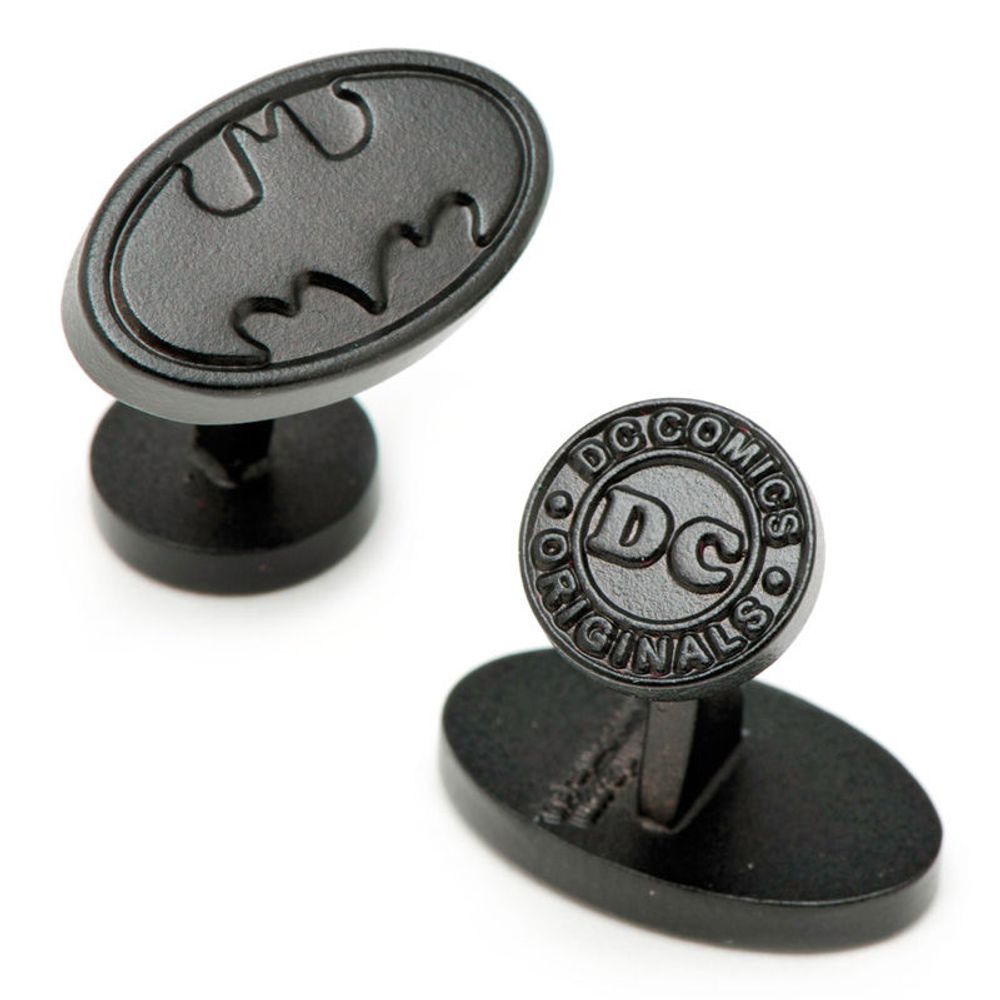 Men's DC Comics Batman Logo Satin Cuff Links in Black Rhodium Brass|Peoples Jewellers