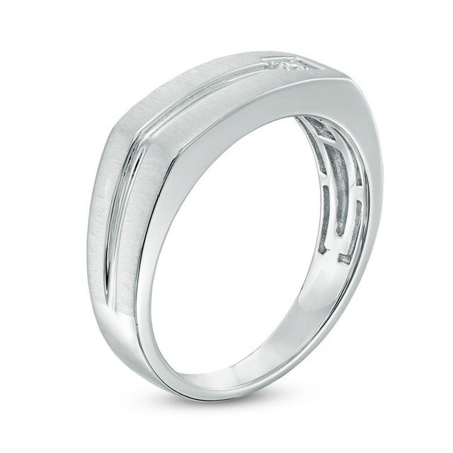 Men's Diamond Accent Satin Wedding Band in 10K White Gold|Peoples Jewellers