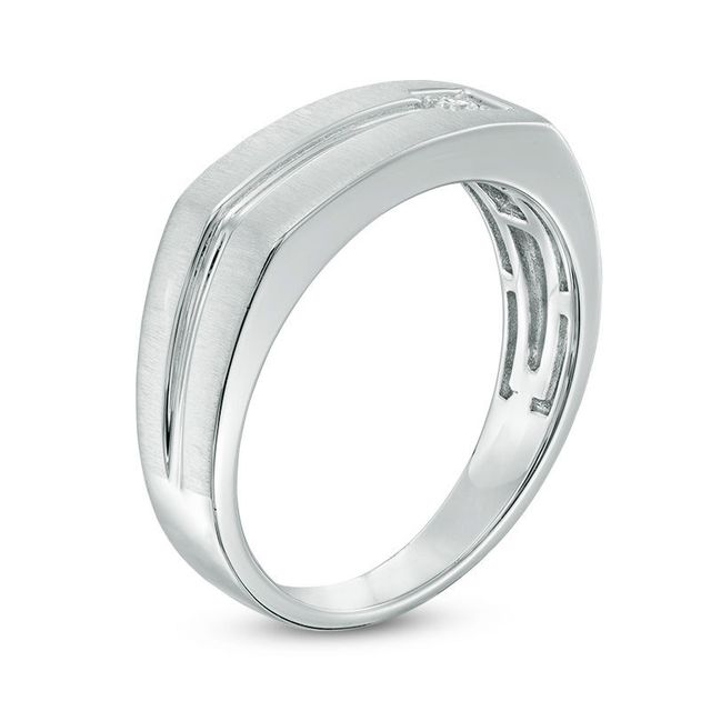 Men's Diamond Accent Satin Wedding Band in 10K White Gold