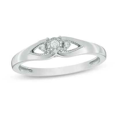 0.04 CT. T.W. Diamond Open Leaf Vintage-Style Promise Ring in Sterling Silver|Peoples Jewellers