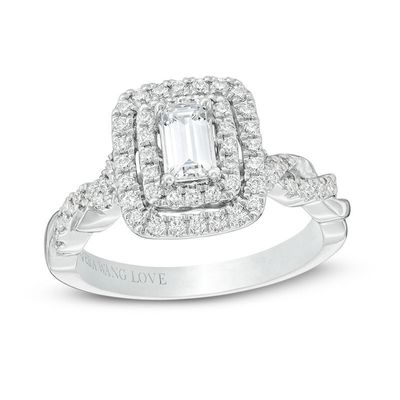 Vera Wang Love Collection 0.95 CT. T.W. Emerald-Cut Diamond Twist Shank Engagement Ring in 14K White Gold|Peoples Jewellers