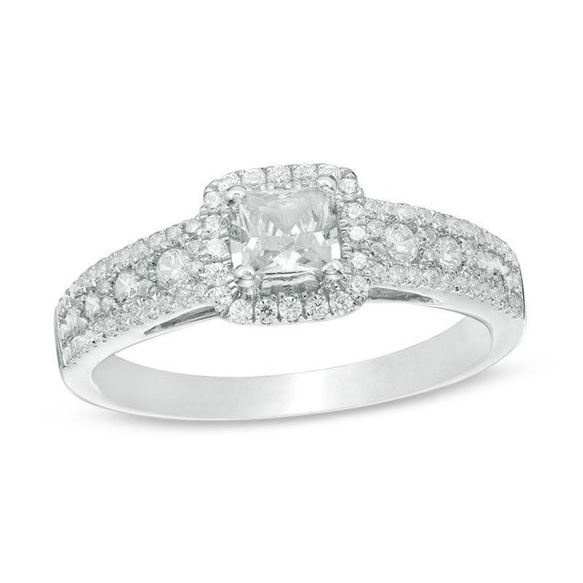 0.85 CT. T.W. Certified Canadian Princess-Cut Diamond Frame Engagement Ring in 14K White Gold (I/I1)